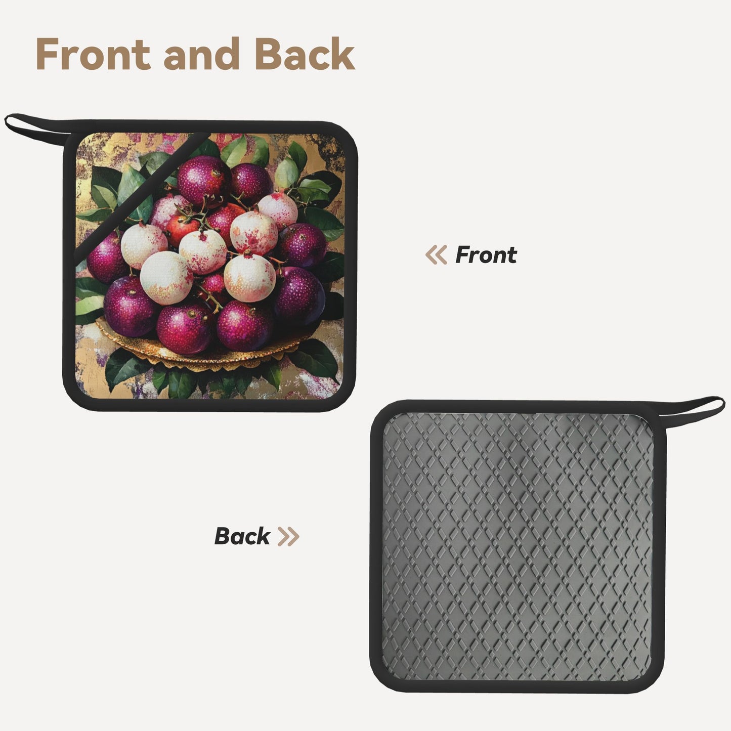 Fruit Platter Illustration Silicone Heat-Resistant Pad – 7.1"x7.1" Square Non-Slip Trivet with Hanging Loop