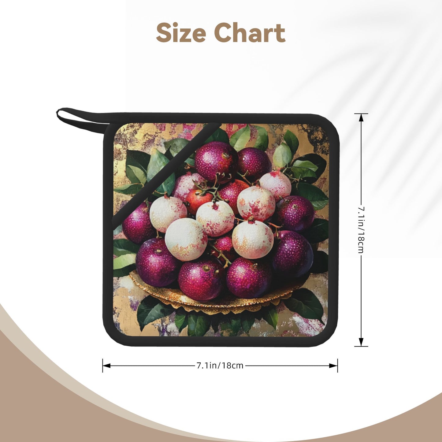 Fruit Platter Illustration Silicone Heat-Resistant Pad – 7.1"x7.1" Square Non-Slip Trivet with Hanging Loop