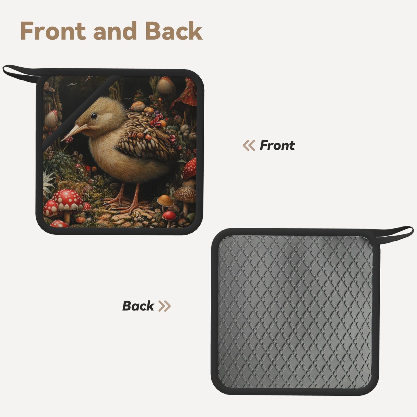 Square Silicone Heat-Resistant Mat with Forest Bird Design – 7.1"x7.1" Non-Slip Insulated Pad for Kitchen & Dining Use