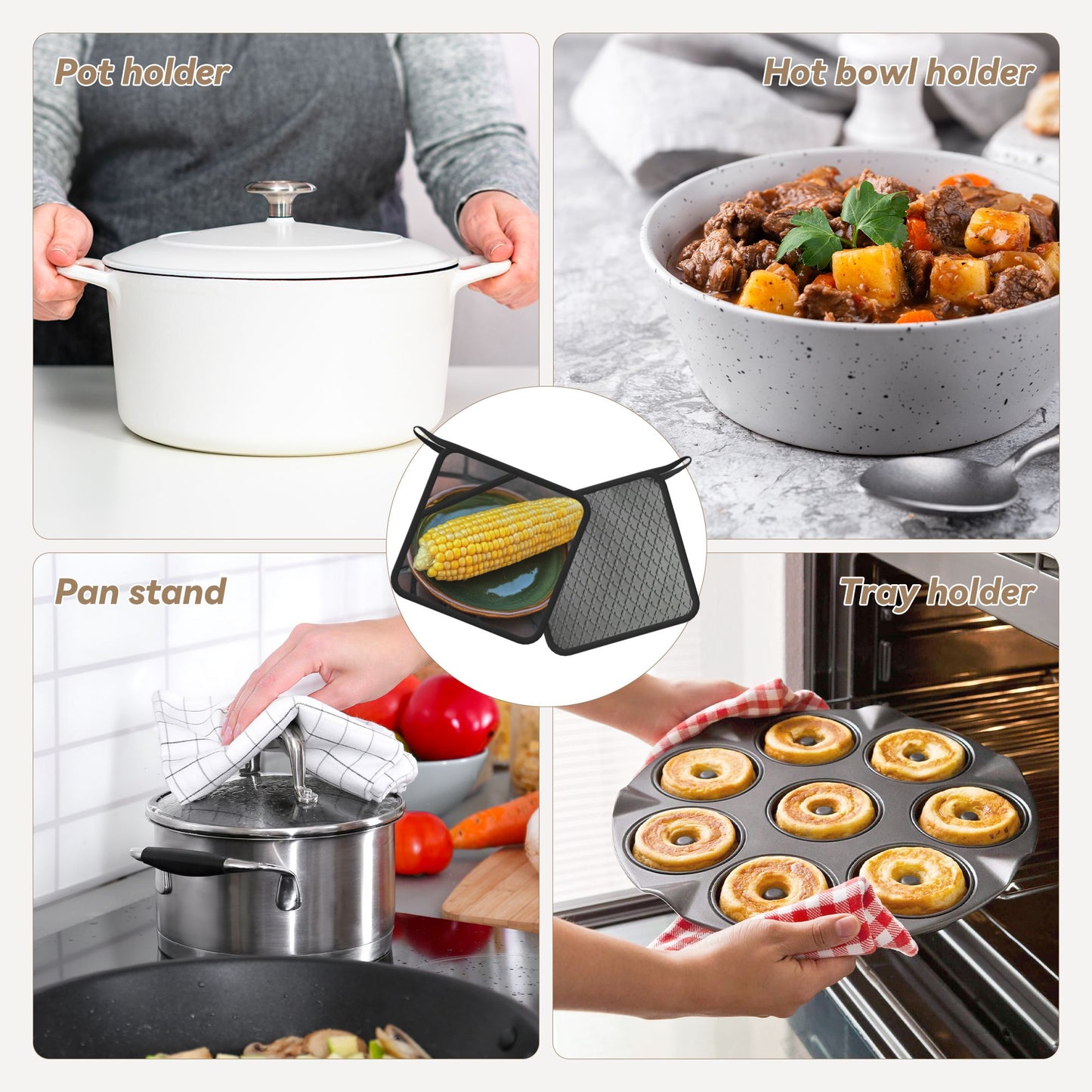 Corn Pattern Square Heat-Resistant Pot Holder – 7.1" x 7.1" Kitchen Trivet Mat with Hanging Loop, Anti-Scald & Washable