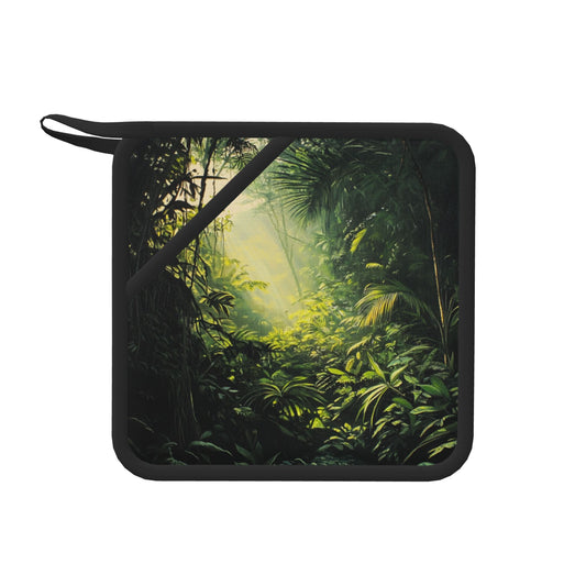 Tropical Rainforest Pot Holder – 7.1"x7.1" Heat-Resistant Square Silicone Pad with Hanging Loop