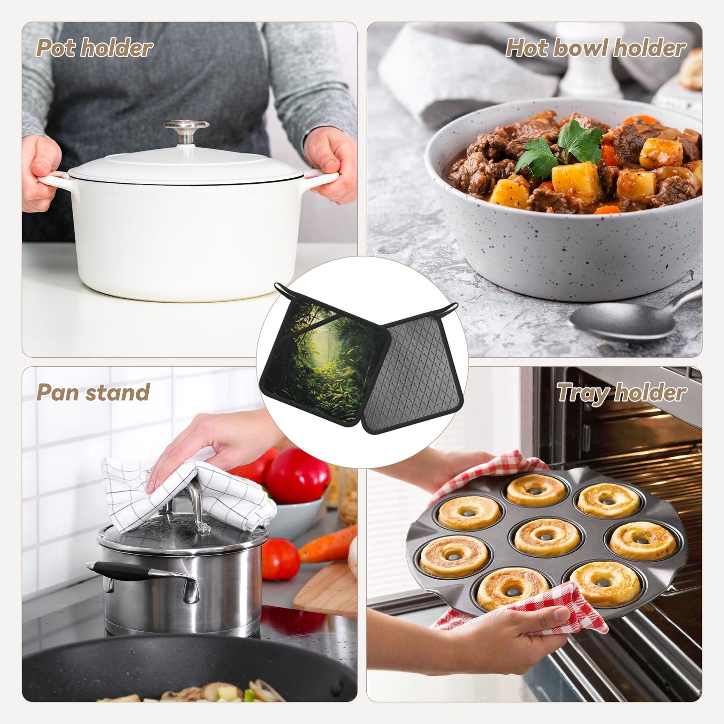 Tropical Rainforest Pot Holder – 7.1"x7.1" Heat-Resistant Square Silicone Pad with Hanging Loop