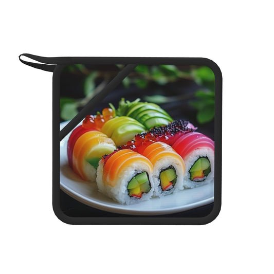 Sushi Print Heat-Resistant Pot Holder – 7.1"x7.1" Square Kitchen Trivet with Hanging Loop