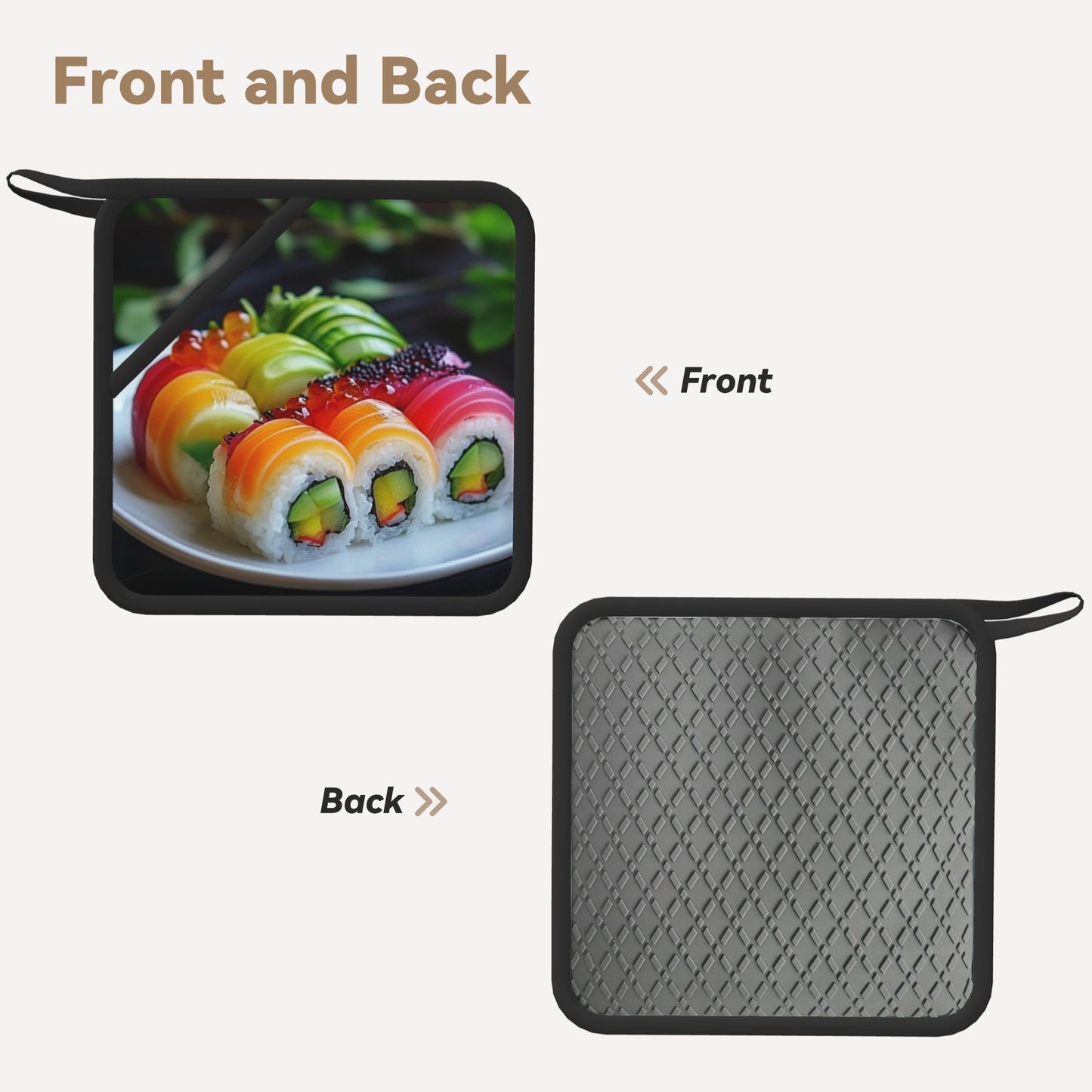 Sushi Print Heat-Resistant Pot Holder – 7.1"x7.1" Square Kitchen Trivet with Hanging Loop