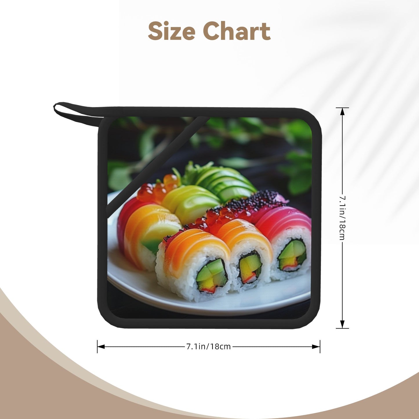 Sushi Print Heat-Resistant Pot Holder – 7.1"x7.1" Square Kitchen Trivet with Hanging Loop