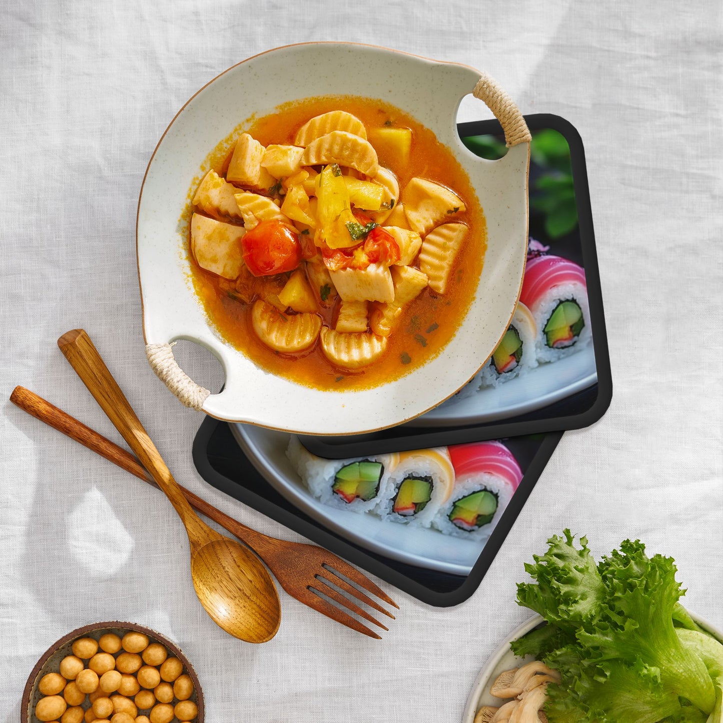 Sushi Print Heat-Resistant Pot Holder – 7.1"x7.1" Square Kitchen Trivet with Hanging Loop