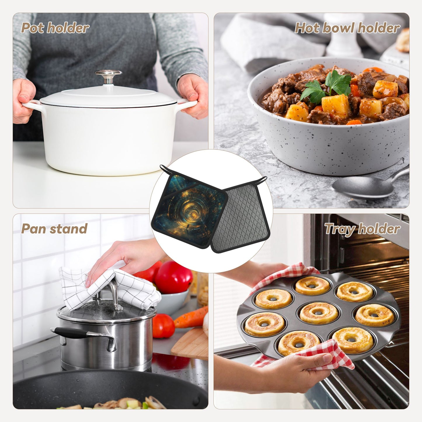 Sci-Fi Time Tunnel Silicone Heat-Resistant Mat – Square 7.1"x7.1" Kitchen Trivet Pad with Hanging Loop