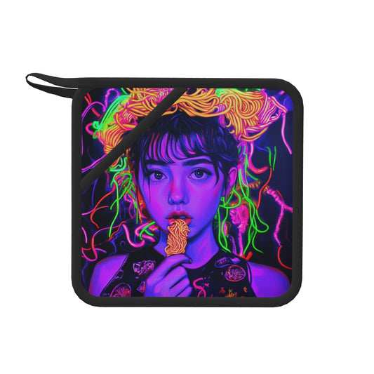 Neon Art Girl Square Silicone Heat-Resistant Mat – 7.1"x7.1" Colorful Trivet Pad for Kitchen & Decor