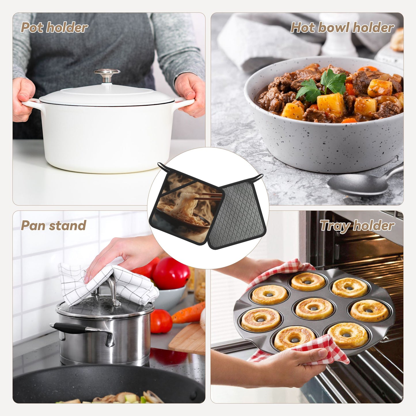 Hot Ramen Bowl Silicone Heat-Resistant Square Mat – 7.1"x7.1" Anti-Slip Silicone Trivet Pad for Kitchen and Dining