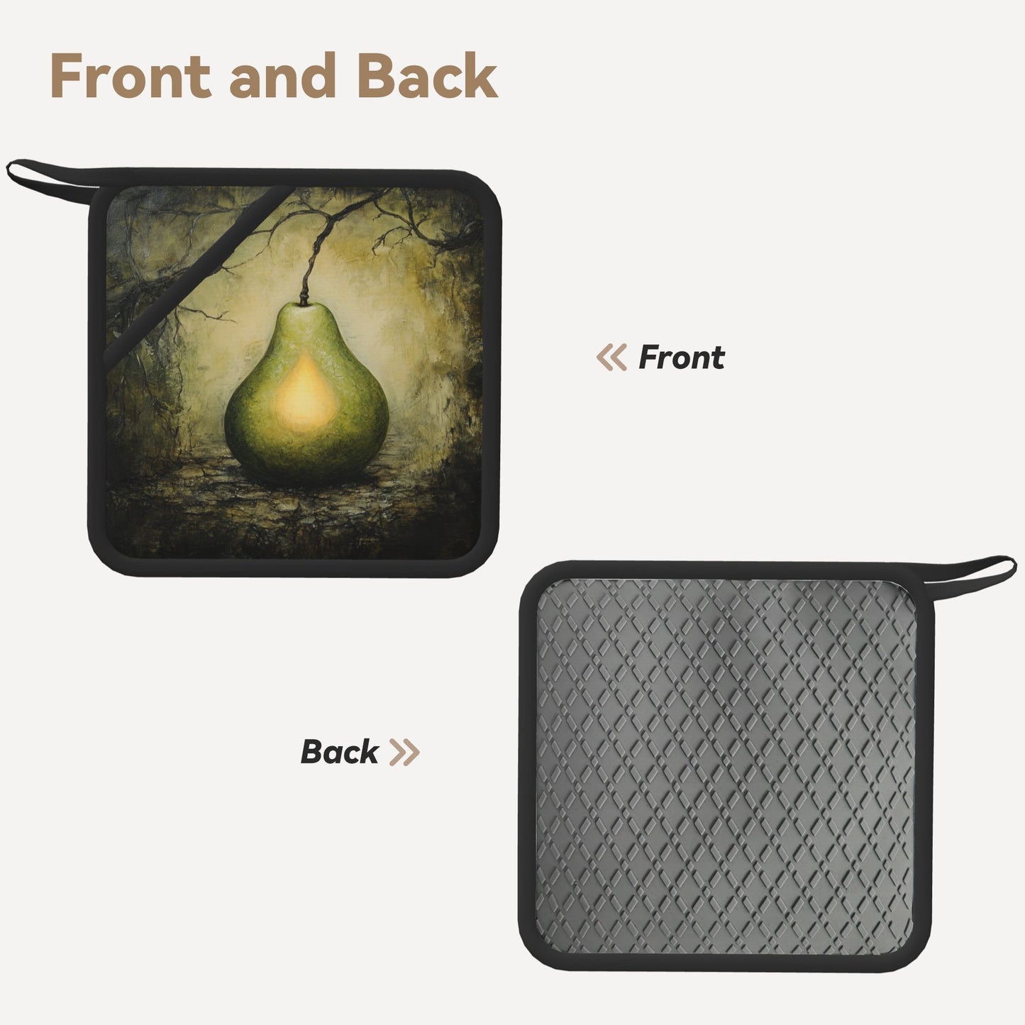 Glow-Pear Art Silicone Heat-Resistant Square Trivet – 7.1"x7.1" Anti-Slip Flexible Hot Pad with Hanging Loop