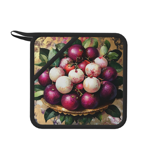 Fruit Platter Illustration Silicone Heat-Resistant Pad – 7.1"x7.1" Square Non-Slip Trivet with Hanging Loop